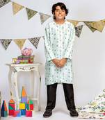 PS Kids by Payal Singhal Blue Printed Silk Kurta with Black Cotton Silk Churidar