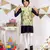 Aqua Printed Silkmul Bandi with Navy Cotton Silk Kurta and Off white Cotton Silk Churidar
