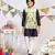 Aqua Printed Silkmul Bandi with Navy Cotton Silk Kurta and Off white Cotton Silk Churidar