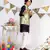 Aqua Printed Silkmul Bandi with Navy Cotton Silk Kurta and Off white Cotton Silk Churidar
