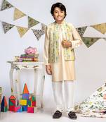 PS Kids by Payal Singhal Green Printed Silkmul Bandi with Stone Cotton Silk Kurta and Off white Cotton Silk Churidar