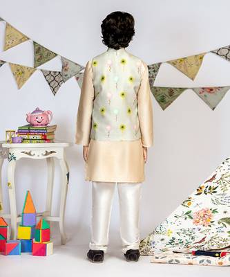 PS Kids by Payal Singhal Grey Printed Silkmul Bandi with Stone Cotton Silk Kurta and Off white Cotton Silk Churidar 4
