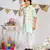 Cream Printed Silkmul Bandi with Aqua Cotton Silk Kurta and Off white Cotton Silk Churidar