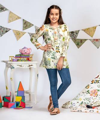 PS Kids by Payal Singhal Ivory Printed Silkmul Tunic 2