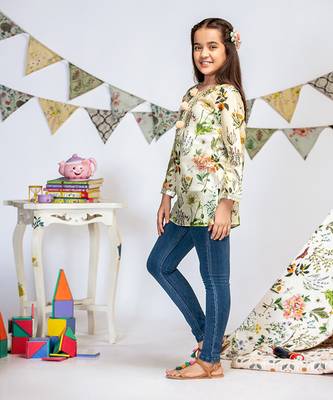 PS Kids by Payal Singhal Ivory Printed Silkmul Tunic 3