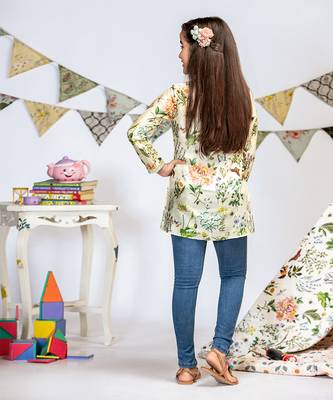 PS Kids by Payal Singhal Ivory Printed Silkmul Tunic 4