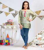 PS Kids by Payal Singhal Green Printed Silkmul Tunic