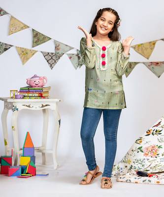PS Kids by Payal Singhal Green Printed Silkmul Tunic 2