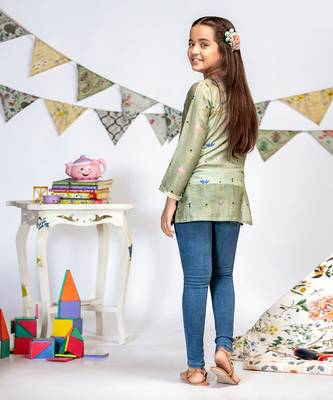PS Kids by Payal Singhal Green Printed Silkmul Tunic 3