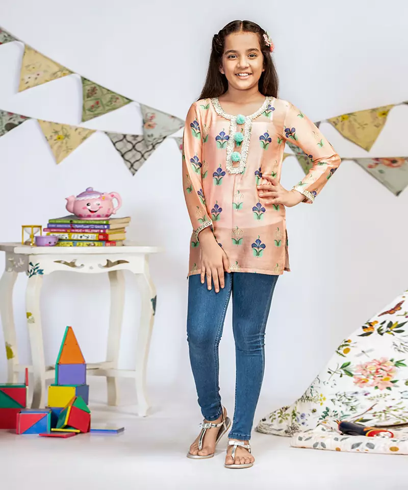 Coral Printed Silkmul Tunic