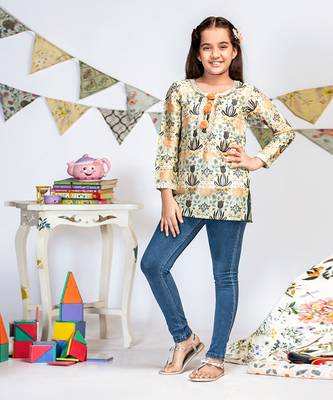 PS Kids by Payal Singhal Cream Printed Silkmul Tunic 1