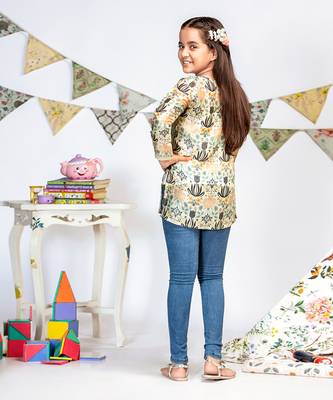 PS Kids by Payal Singhal Cream Printed Silkmul Tunic 3