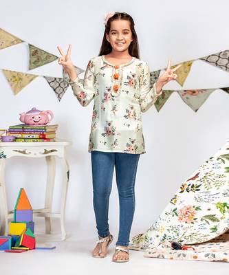 PS Kids by Payal Singhal Powder Blue Printed Silkmul Tunic 1