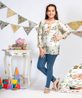 PS Kids by Payal Singhal Powder Blue Printed Silkmul Tunic 2