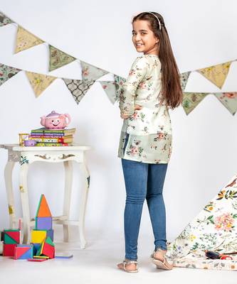 PS Kids by Payal Singhal Powder Blue Printed Silkmul Tunic 3