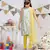 Grey Printed Crepe Balloon Kurta with Yellow Soft Net Churidar and Net Dupatta