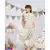 Cream Printed Crepe Crop Top with Low Crotch Pant and Attached Georgette Drape