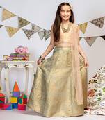 Blush Brocade Choli with Mint Brocade Lehenga and Blush Mukaish Net Dupatta