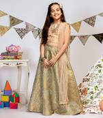 PS Kids by Payal Singhal Blush Brocade Choli with Mint Brocade Lehenga and Blush Mukaish Net Dupatta