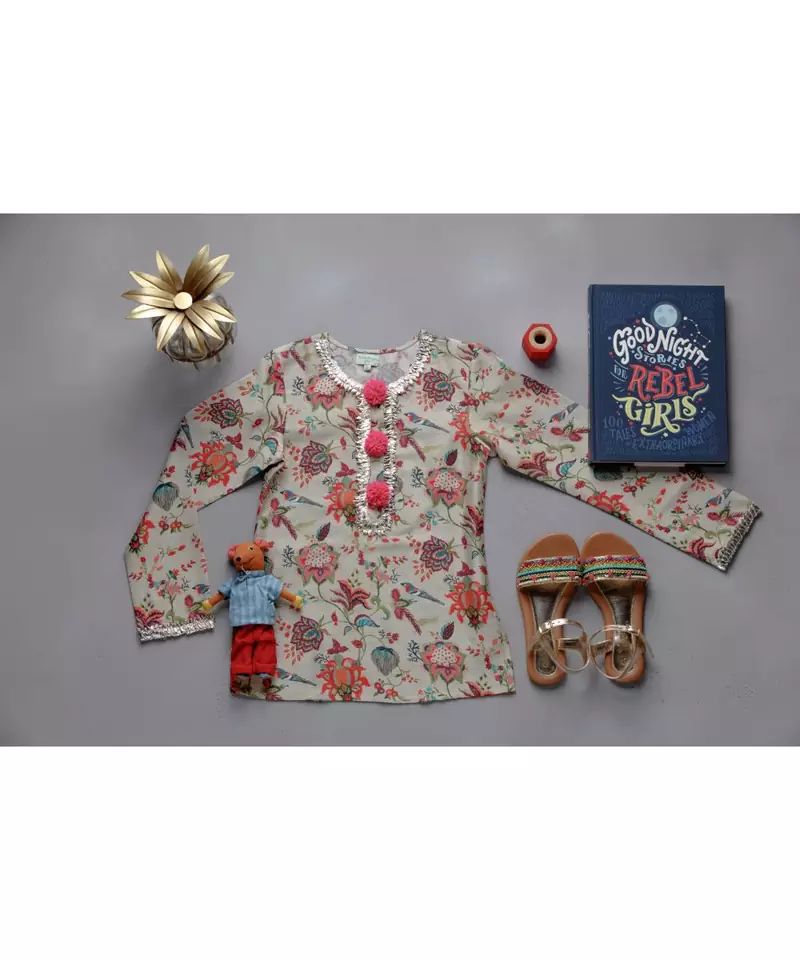 Khaki Chidiya Print Tunic