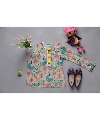 PS Kids by Payal Singhal Khaki Anar Aur Mor Print Tunic 1