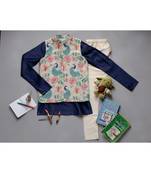 PS Kids by Payal Singhal Navy Kurta With Print Khaki Anar Aur Mor Koti Set