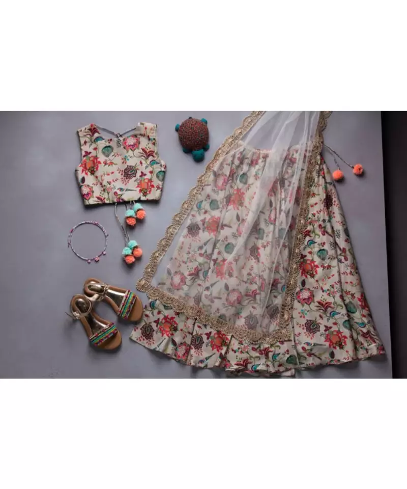 Khaki Chidiya Print Lehenga Set