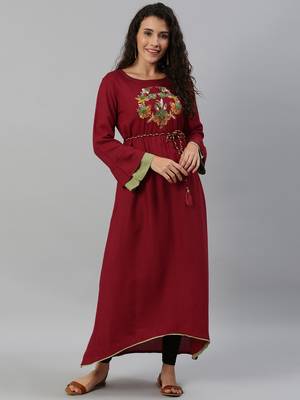 Maroon Embroidered Rayon Embroidered-Kurtis 1