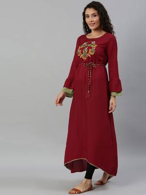 Maroon Embroidered Rayon Embroidered-Kurtis 3