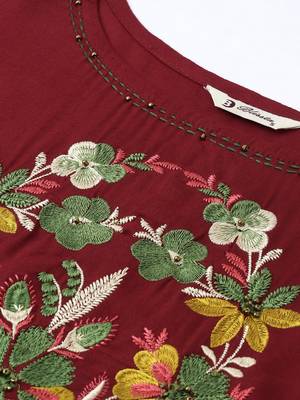 Maroon Embroidered Rayon Embroidered-Kurtis 4
