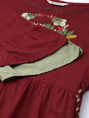Maroon Embroidered Rayon Embroidered-Kurtis 5