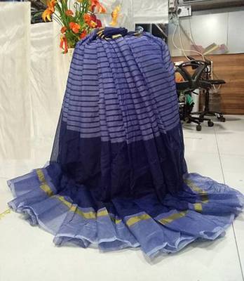 Navy blue woven cotton silk saree with blouse 1