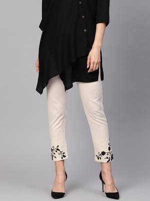 Pinksky Off-white embroidered cotton trousers 1
