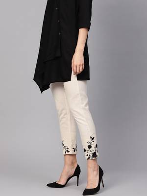 Pinksky Off-white embroidered cotton trousers 3