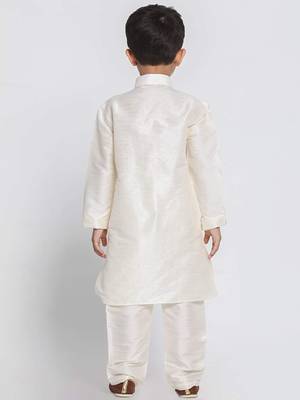 fourfolds boy's cream kurta and pyjama set 2
