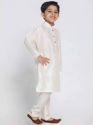 fourfolds boy's cream kurta and pyjama set 3