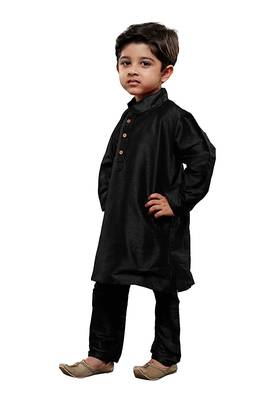 Black plain cotton silk boys-suit 3