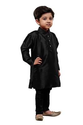 Black plain cotton silk boys-suit 4