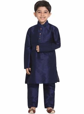 fourfolds boy's navyblue kurta and pyjama set 1