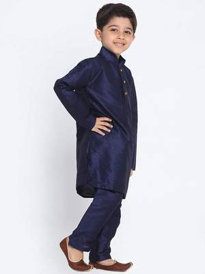 fourfolds boy's navyblue kurta and pyjama set 3
