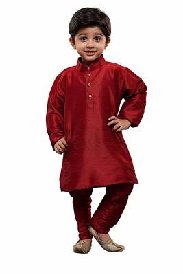 fourfolds boy's maroon kurta and pyjama set 1