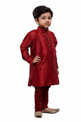 fourfolds boy's maroon kurta and pyjama set 4