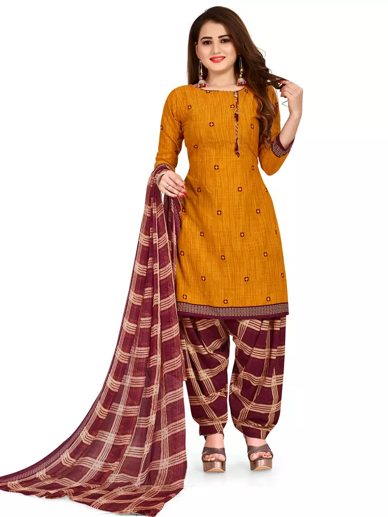 Mustard printed crepe salwar