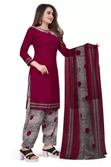 Maroon printed crepe salwar