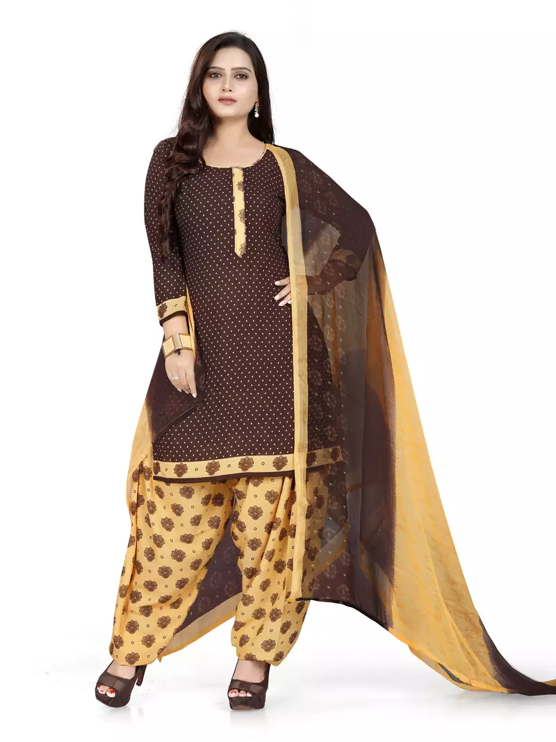 Brown printed crepe salwar