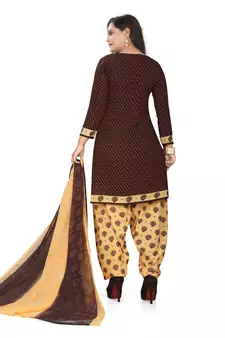 Brown printed crepe salwar