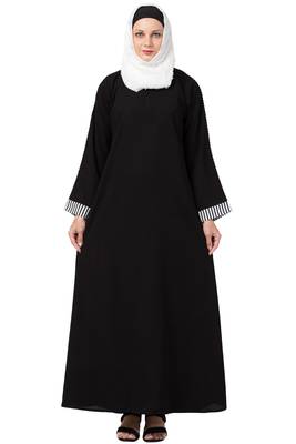 MRC Women A-line simple abaya black color Crepe Solid Abaya With Hijab 1