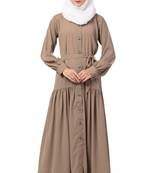 MRC Women Front open abaya with pin-tucks-Beige color Crepe Solid Abaya With Hijab