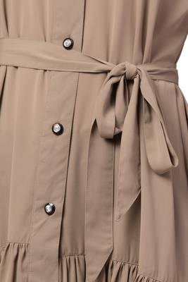 MRC Women Front open abaya with pin-tucks-Beige color Crepe Solid Abaya With Hijab 3