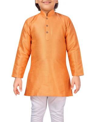 Orange plain cotton silk boys-kurta-pyjama 5